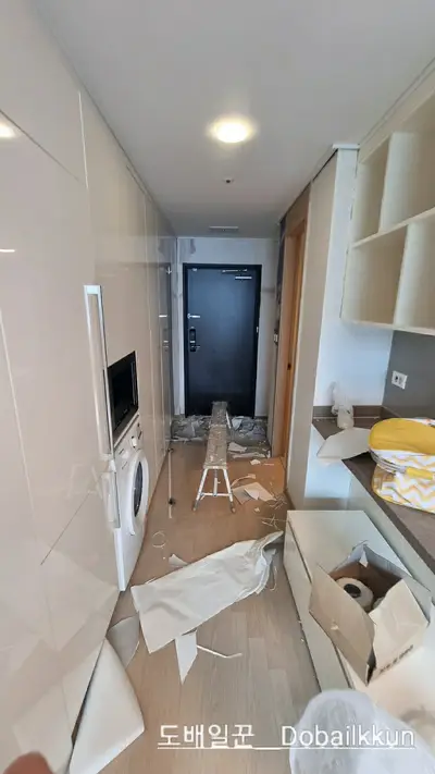송파구문정동문정아이파크오피스텔벽면만실크도배 현장 사진