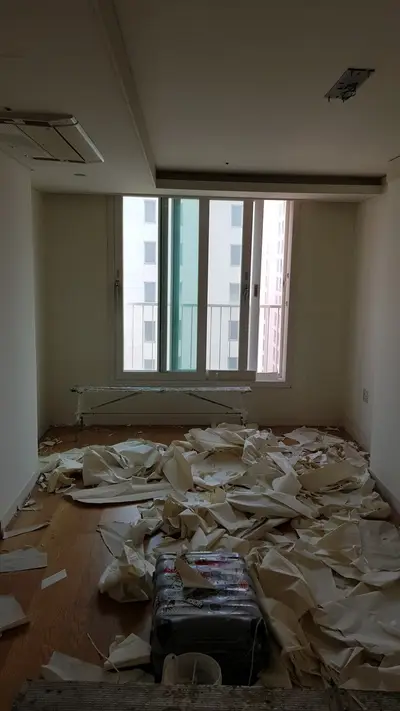 송파구문정동송파파크하비오오피스텔205동8평원룸방염벽지도배 현장 사진